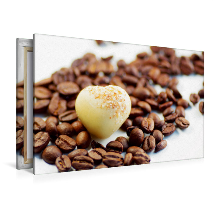 Premium Textil-Leinwand Premium Textil-Leinwand 120 cm x 80 cm quer Kaffee mit Schokolade Herzen