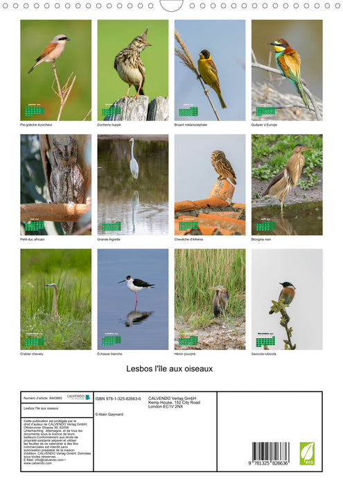 Lesbos l'île aux oiseaux (CALVENDO Calendrier mensuel 2024)