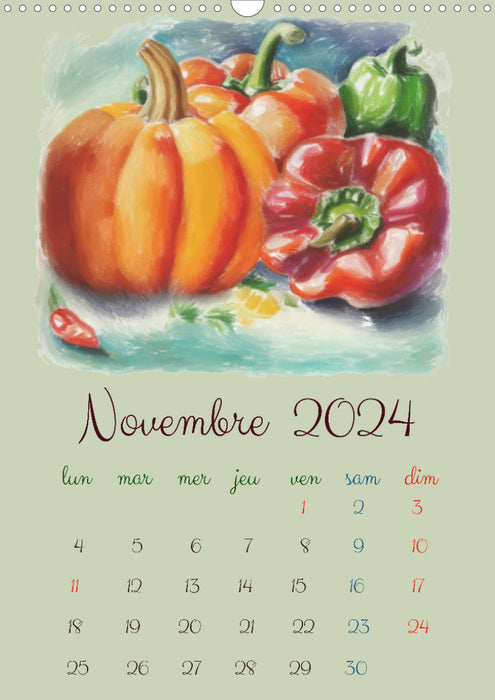 Couleurs du potager Dessins pastel (CALVENDO Calendrier mensuel 2024)