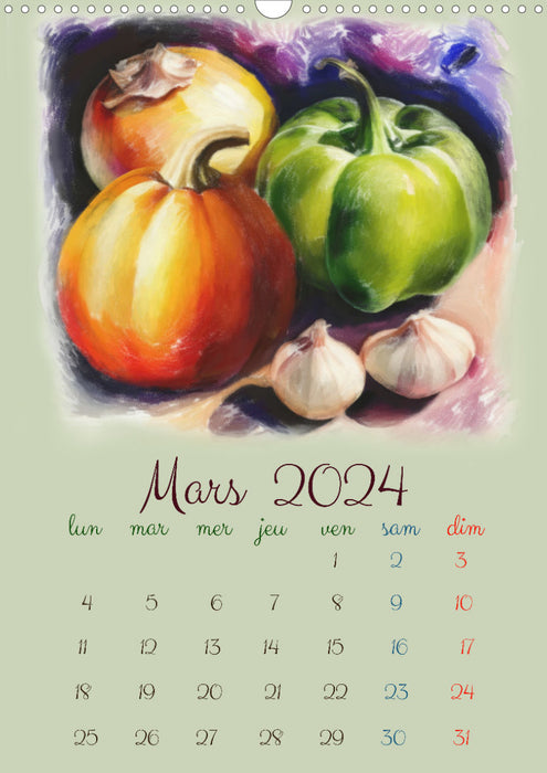 Couleurs du potager Dessins pastel (CALVENDO Calendrier mensuel 2024)