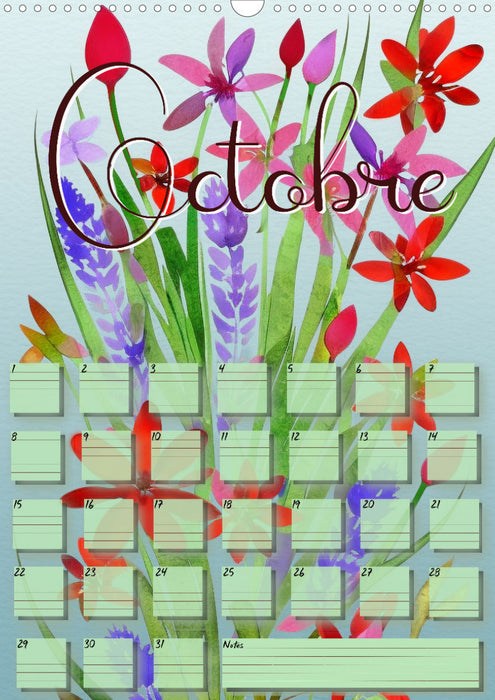 Flowers of prints and watercolors (CALVENDO Calendar mensuel 2024) 