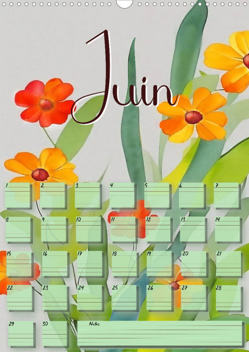 Fleurs de printemps en aquarelles (CALVENDO Calendrier mensuel 2024)