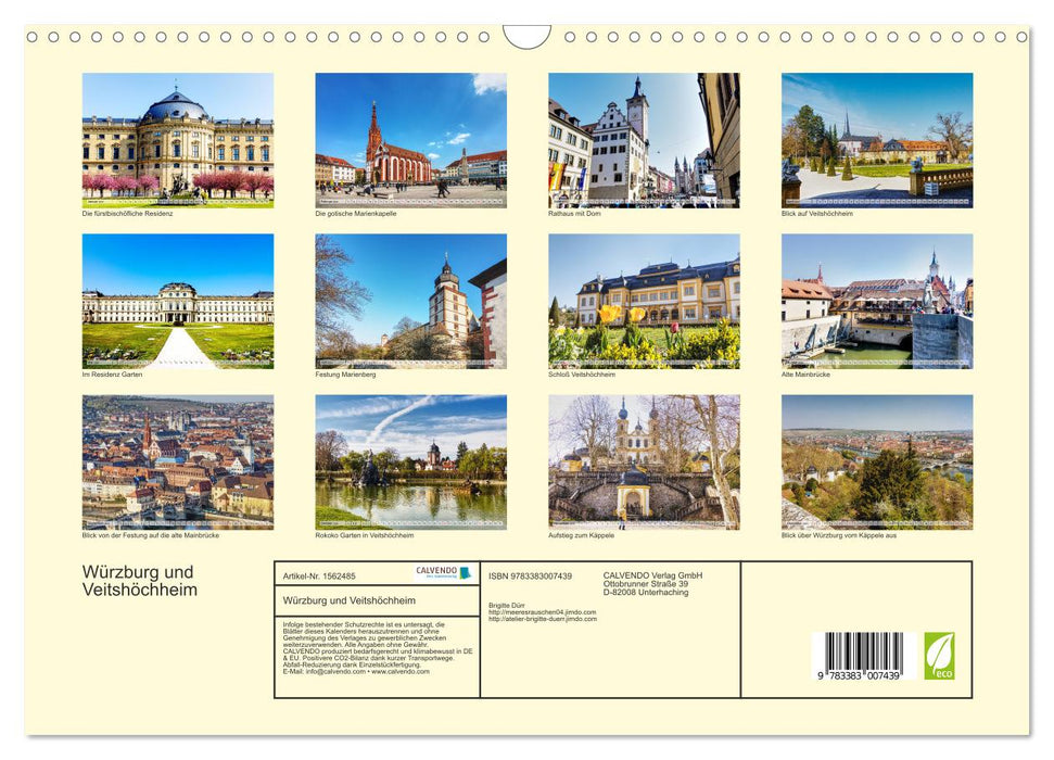 Würzburg und Veitshöchheim - romantische Rokoko Städte am Main (CALVENDO Wandkalender 2024)