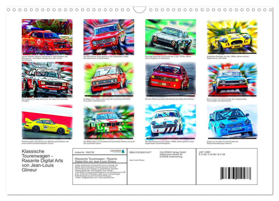 Classic touring cars - Fast-paced digital arts by Jean-Louis Glineur (CALVENDO wall calendar 2024) 