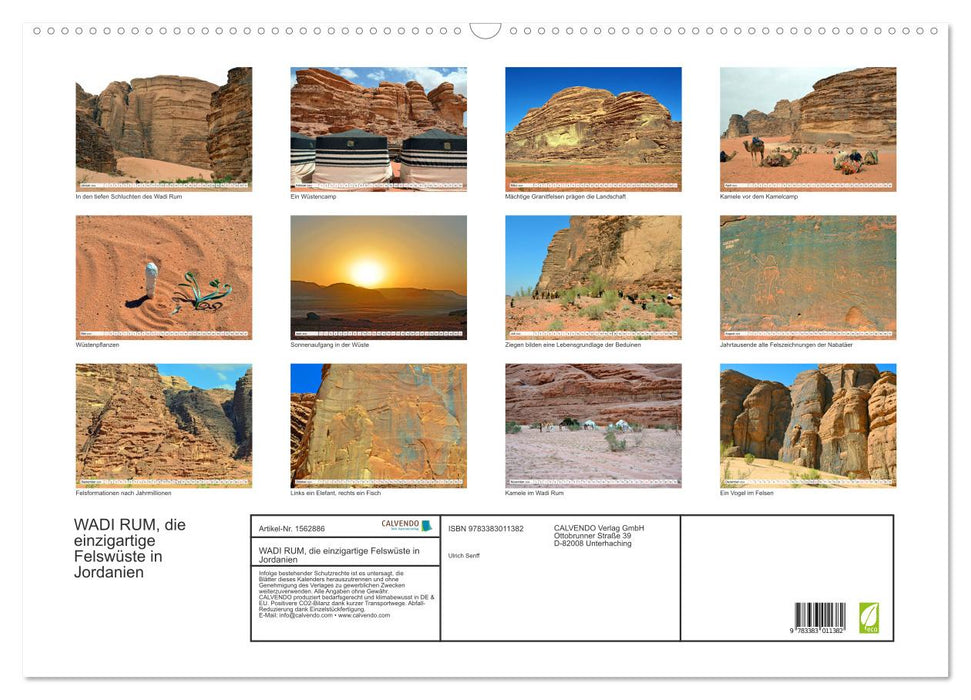 WADI RUM, le désert rocheux unique en Jordanie (calendrier mural CALVENDO 2024) 