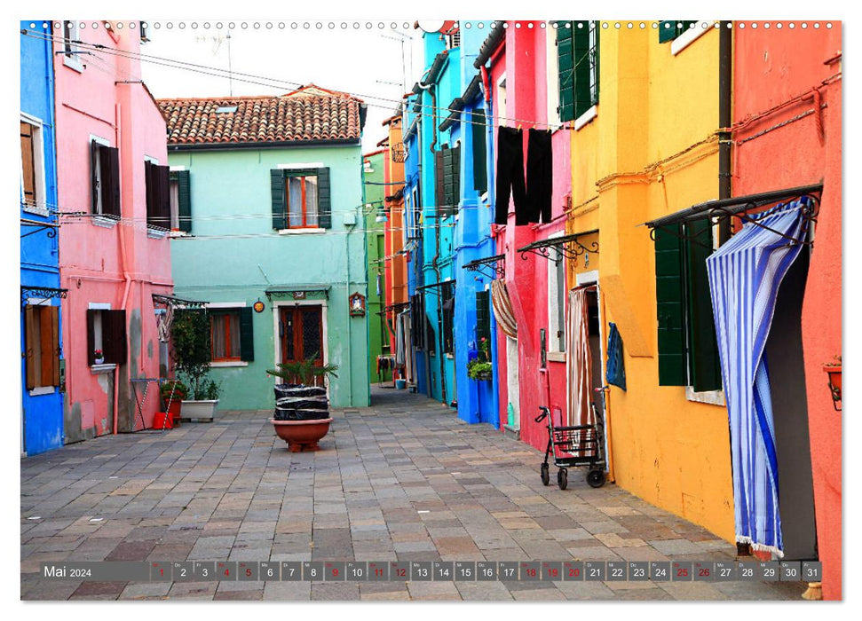 Burano - Île de pêche aux maisons colorées (Calvendo Premium Wall Calendar 2024) 