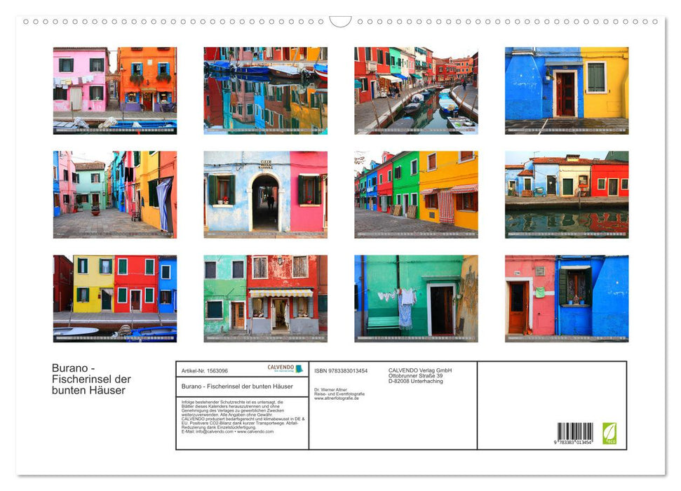 Burano - île de pêche aux maisons colorées (calendrier mural CALVENDO 2024) 