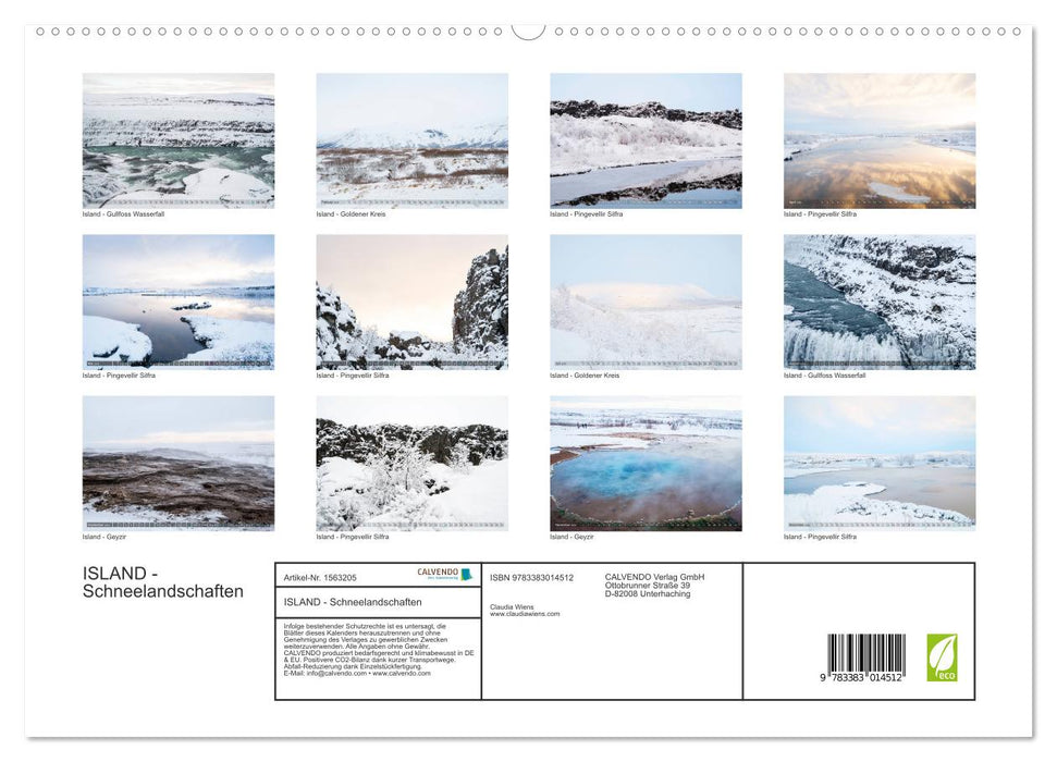 ISLANDE - Paysages de neige (Calvendo Premium Wall Calendar 2024) 