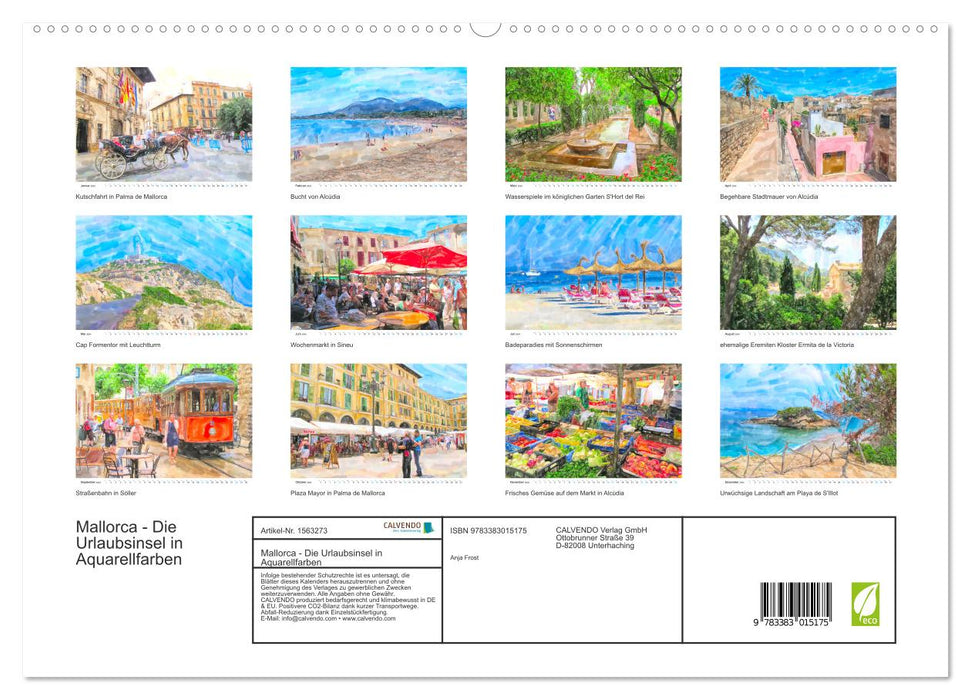 Mallorca - The holiday island in watercolors (CALVENDO Premium Wall Calendar 2024) 