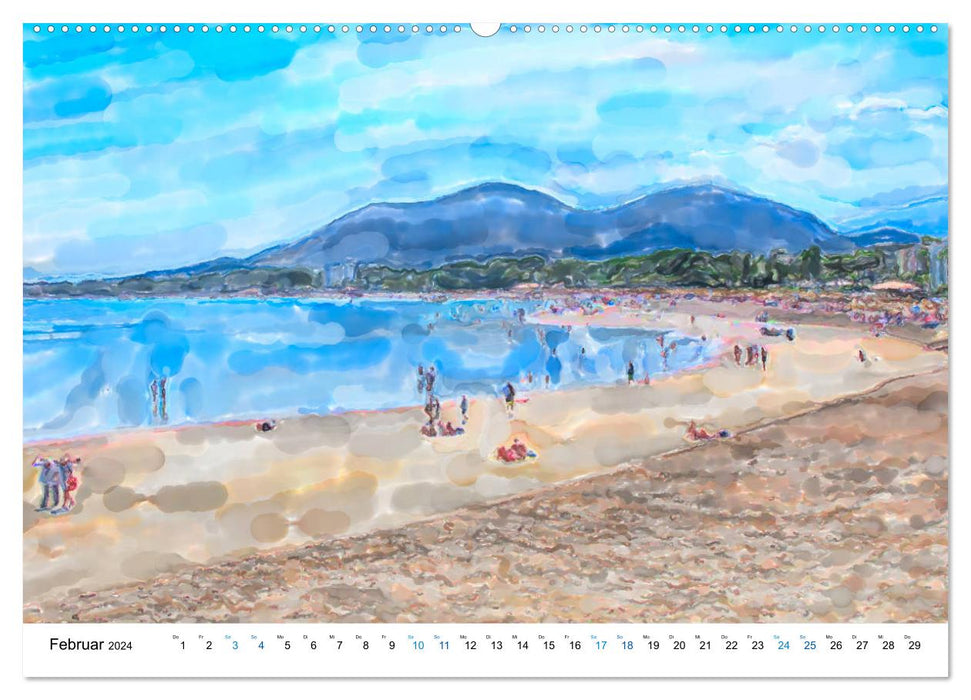 Mallorca - Die Urlaubsinsel in Aquarellfarben (CALVENDO Premium Wandkalender 2024)