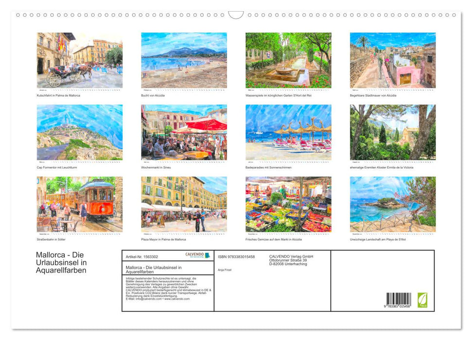 Mallorca - Die Urlaubsinsel in Aquarellfarben (CALVENDO Wandkalender 2024)