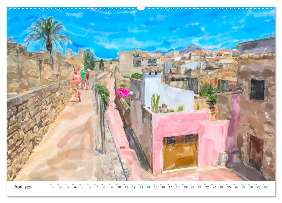 Mallorca - Die Urlaubsinsel in Aquarellfarben (CALVENDO Wandkalender 2024)
