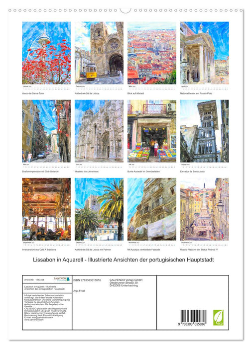 Lisbon in watercolor - Illustrated views of the Portuguese capital (CALVENDO Premium Wall Calendar 2024) 