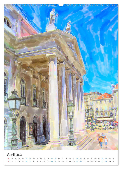 Lisbon in watercolor - Illustrated views of the Portuguese capital (CALVENDO Premium Wall Calendar 2024) 