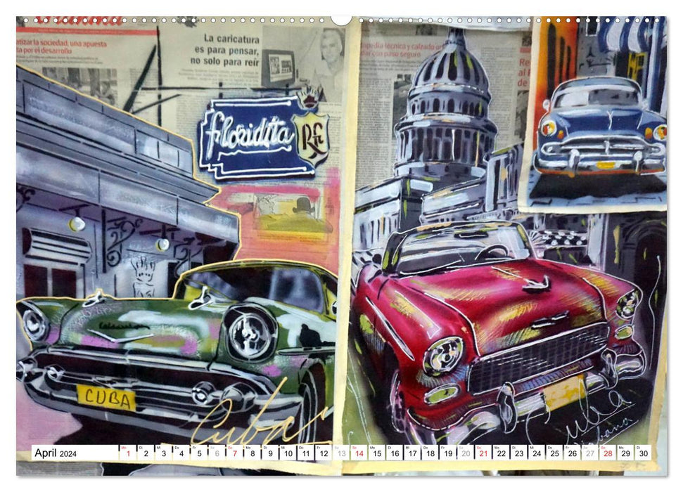 Vintage car art - old cars on canvas (CALVENDO wall calendar 2024) 