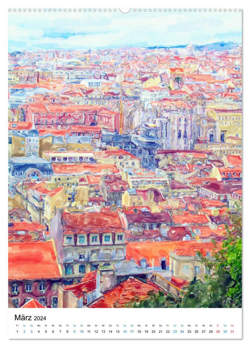 Lisbon in watercolor - Illustrated views of the Portuguese capital (CALVENDO wall calendar 2024) 