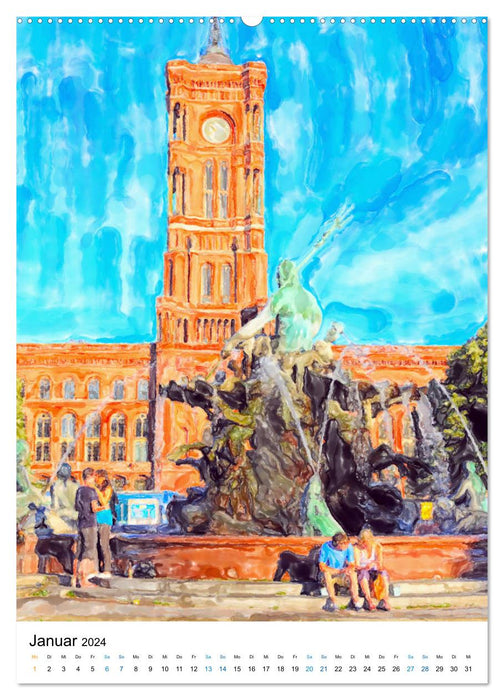 Berlin - Aquarelles avec currywurst ! (Calendrier mural CALVENDO Premium 2024) 