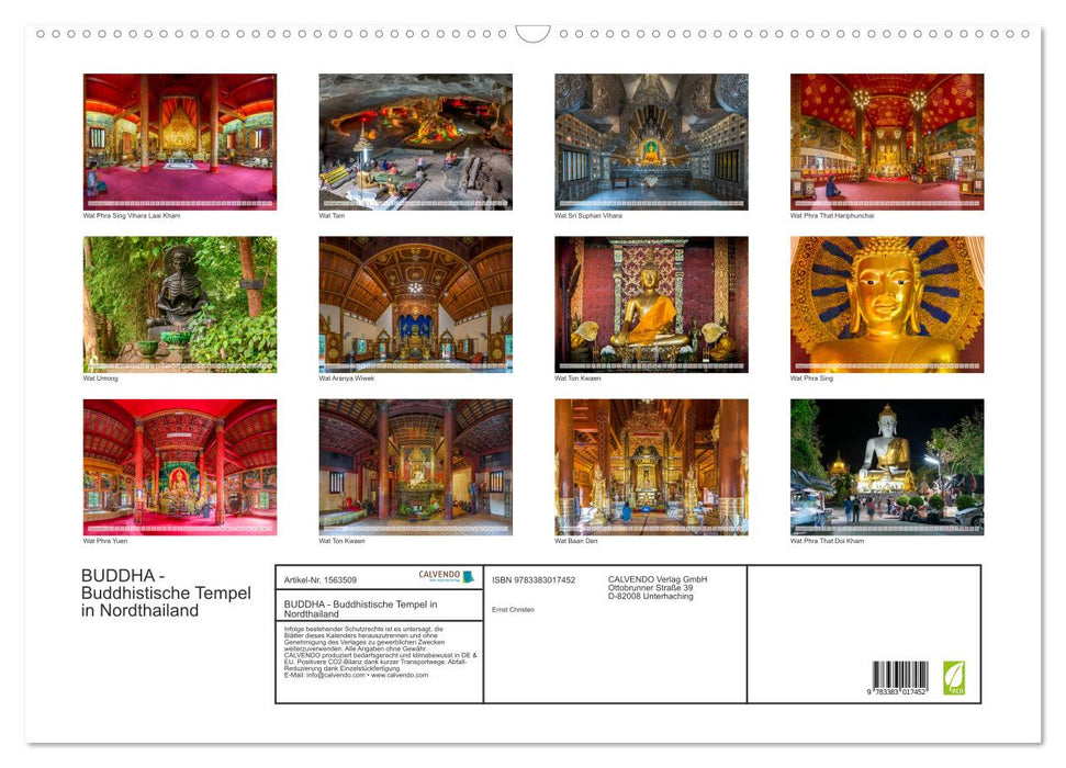 BOUDDHA - Temples bouddhistes du nord de la Thaïlande (Calendrier mural CALVENDO 2024) 