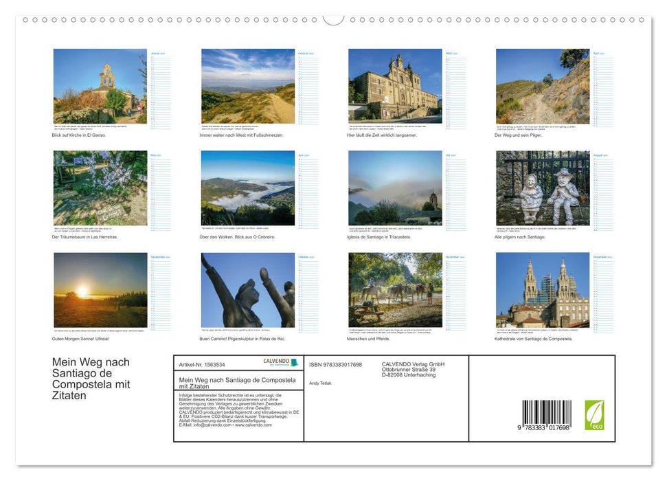 Mon chemin vers Saint-Jacques-de-Compostelle avec citations (Calendrier mural CALVENDO Premium 2024) 