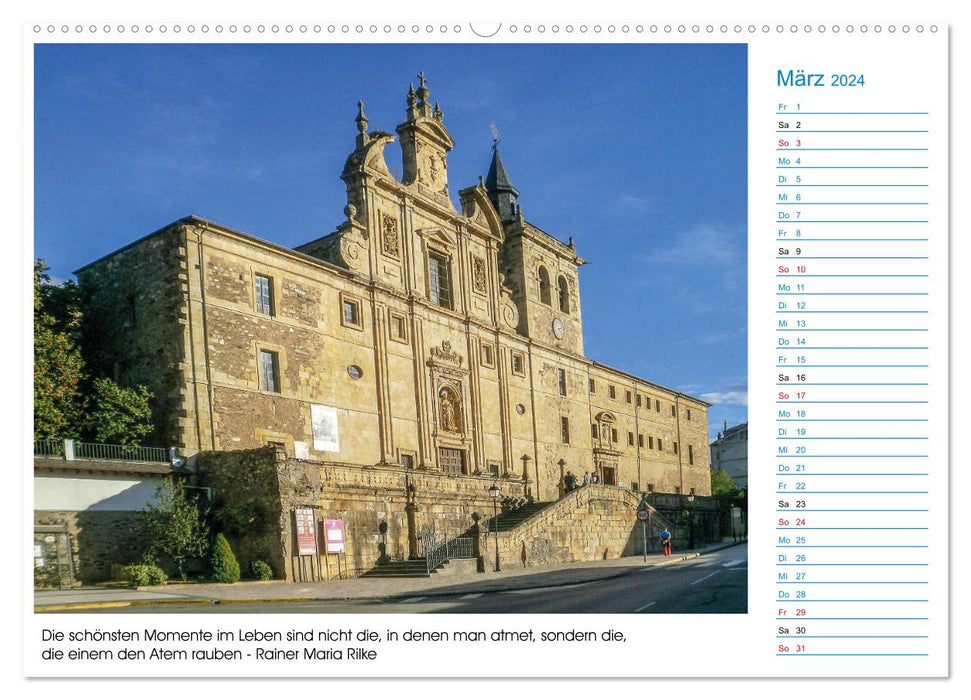 Mein Weg nach Santiago de Compostela mit Zitaten (CALVENDO Wandkalender 2024)
