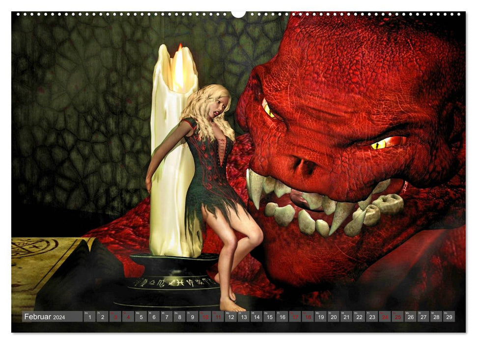Héros, dragons et magie – Nouveaux mondes fantastiques (Calvendo Premium Wall Calendar 2024) 