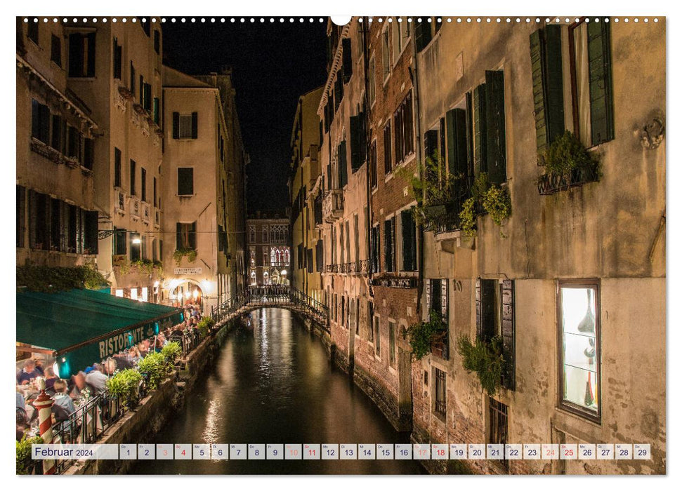Stilles Venedig wenn es Nacht wird (CALVENDO Premium Wandkalender 2024)