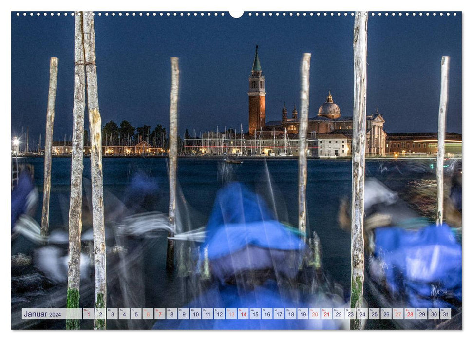 Venise silencieuse quand la nuit tombe (Calendrier mural CALVENDO 2024) 