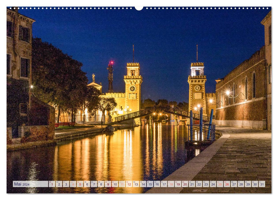 Venise silencieuse quand la nuit tombe (Calendrier mural CALVENDO 2024) 