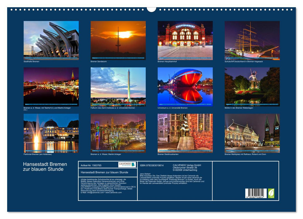 Hansestadt Bremen zur blauen Stunde (CALVENDO Wandkalender 2024)