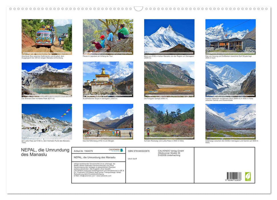 NÉPAL, le tour du monde du Manaslu (calendrier mural CALVENDO 2024) 