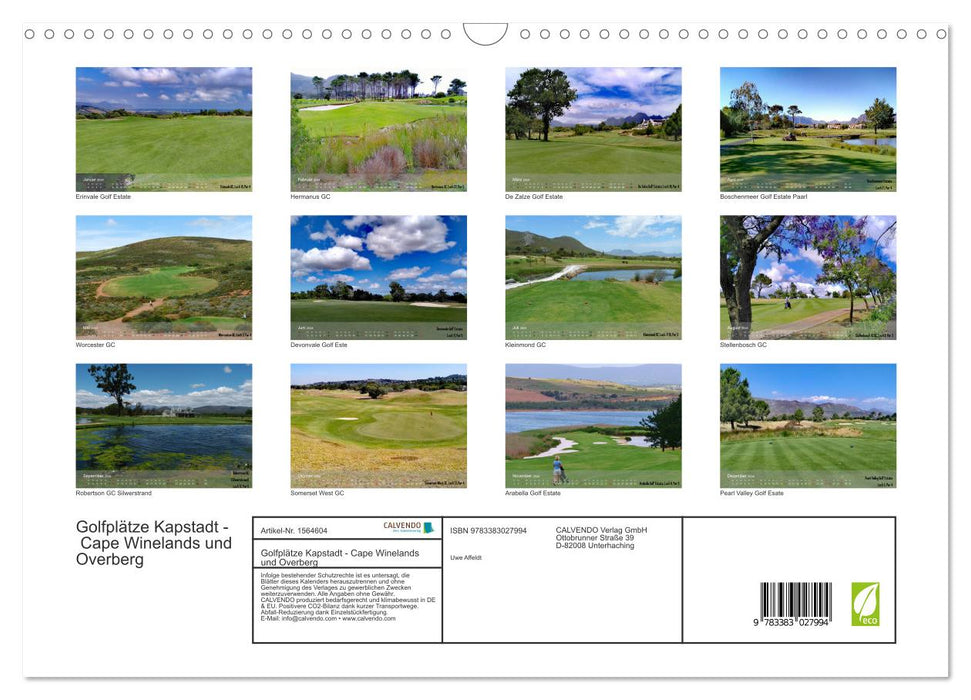 Terrains de golf Cape Town - Cape Winelands et Overberg (calendrier mural CALVENDO 2024) 