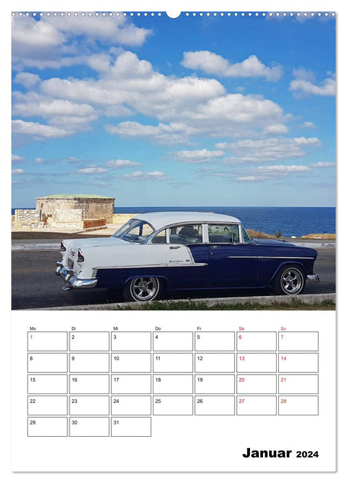 CARAÏBES Voitures classiques à Cuba (calendrier mural CALVENDO 2024) 