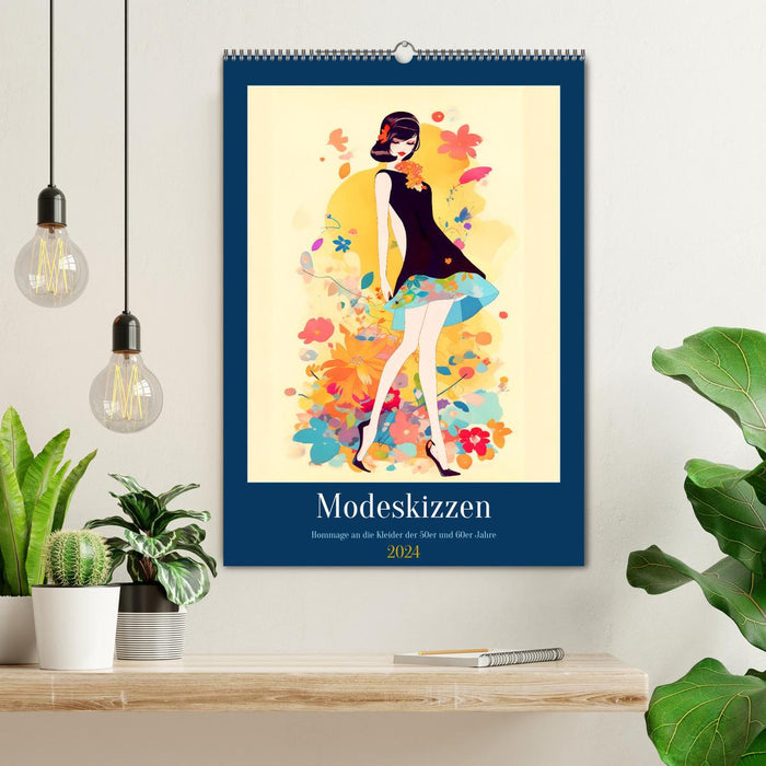 Fashion sketches - homage to the dresses of the 50s and 60s (CALVENDO wall calendar 2024) 