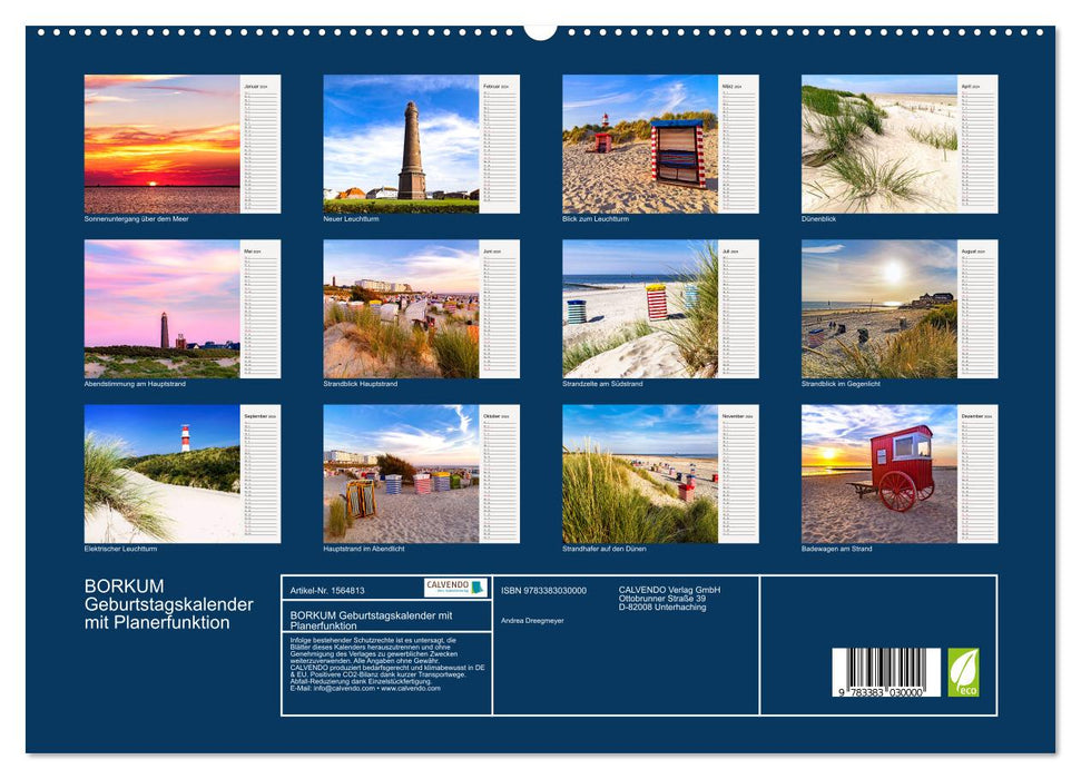 BORKUM Geburtstagskalender mit Planerfunktion (CALVENDO Premium Wandkalender 2024)