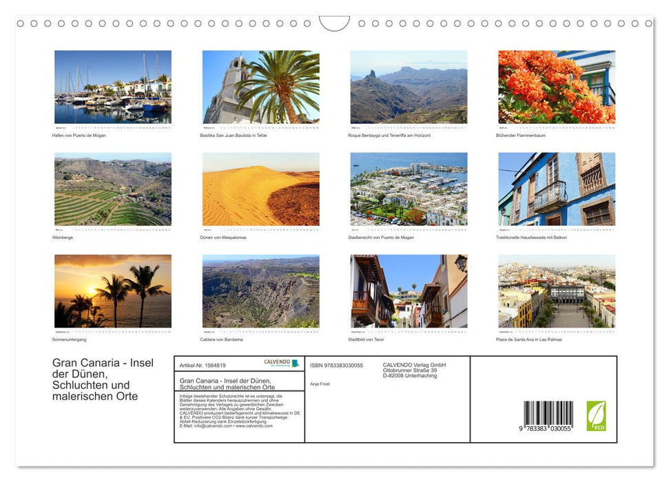 Gran Canaria - Insel der Dünen, Schluchten und malerischen Orte (CALVENDO Wandkalender 2024)