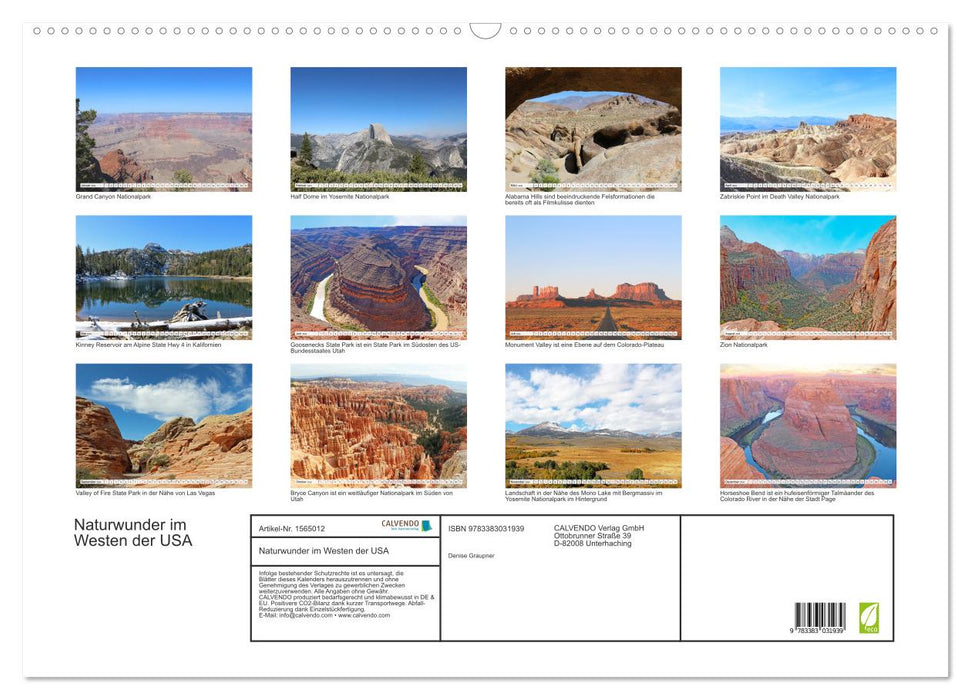 Naturwunder im Westen der USA (CALVENDO Wandkalender 2024)