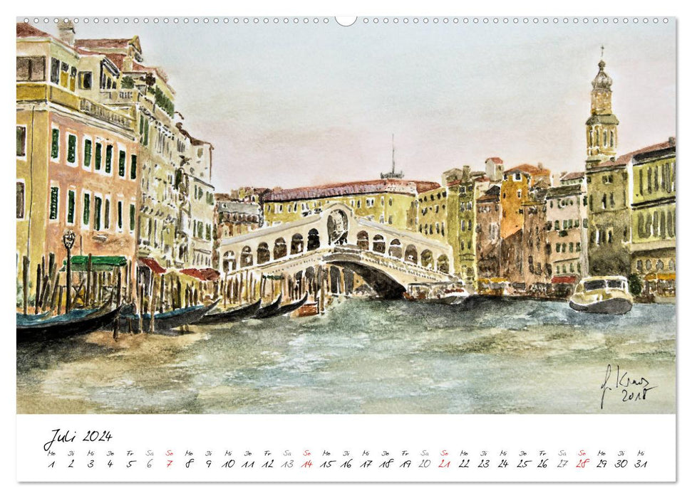 Venedig in stillen Aquarellen (CALVENDO Premium Wandkalender 2024)