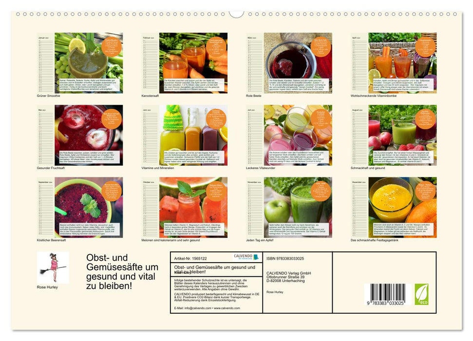 Obst- und Gemüsesäfte um gesund und vital zu bleiben! (CALVENDO Premium Wandkalender 2024)
