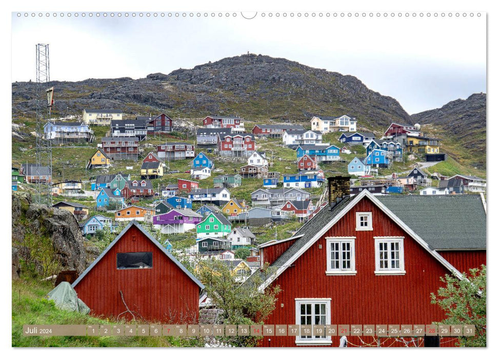 Grönland - Felsen, Eis und bunte Häuser (CALVENDO Premium Wandkalender 2024)