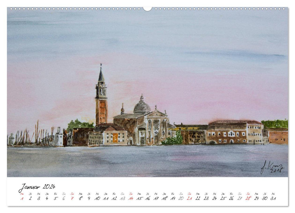 Venedig in stillen Aquarellen (CALVENDO Wandkalender 2024)