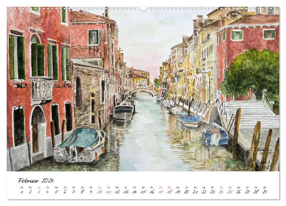 Venedig in stillen Aquarellen (CALVENDO Wandkalender 2024)