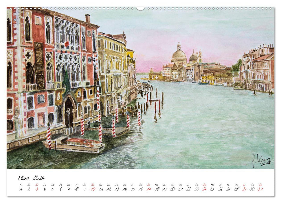 Venedig in stillen Aquarellen (CALVENDO Wandkalender 2024)