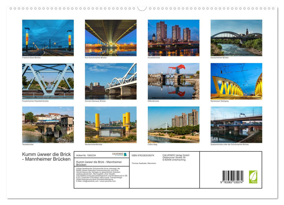 Kumm üwwer die Brück - Ponts de Mannheim (Calvendo Premium Wall Calendar 2024) 