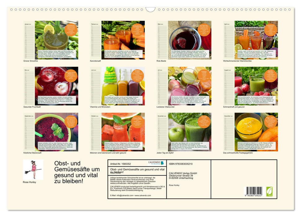 Obst- und Gemüsesäfte um gesund und vital zu bleiben! (CALVENDO Wandkalender 2024)
