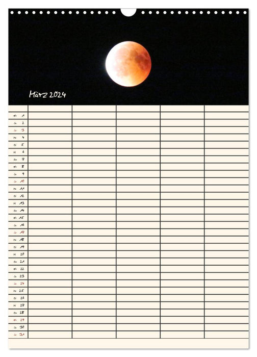 Fascination pour la lune - instantanés d'une éclipse lunaire (calendrier mural CALVENDO 2024) 