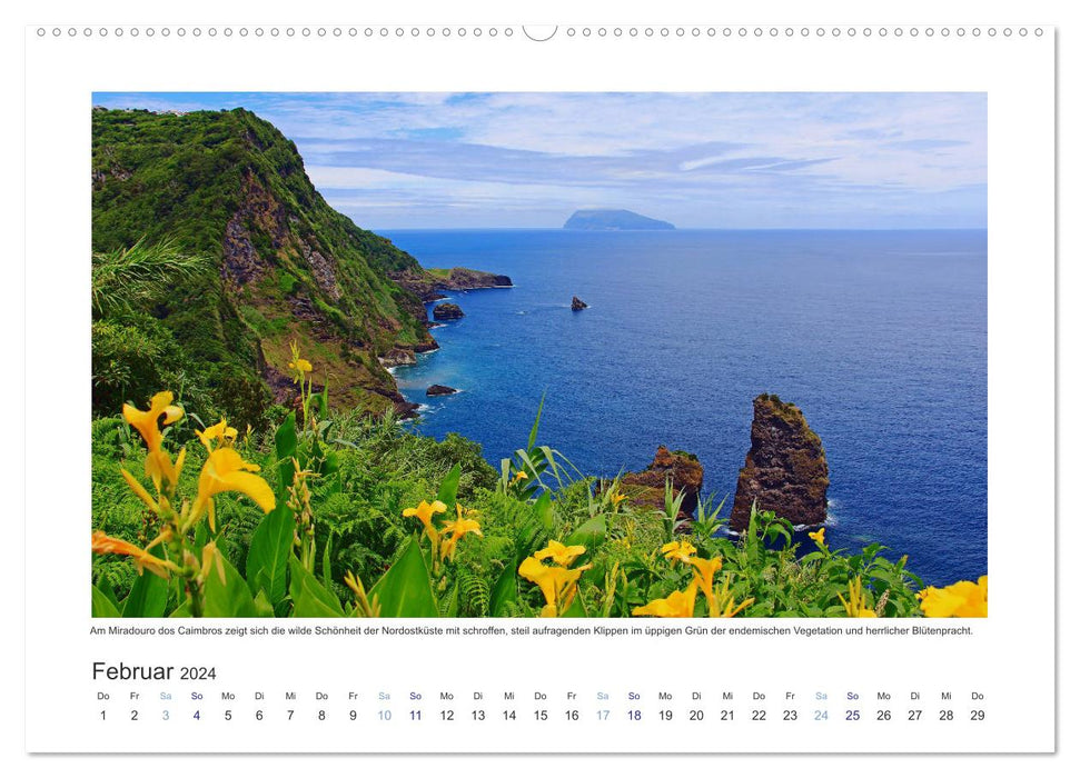 Île de Flores aux Açores – touche de couleur sur un volcan éteint au Portugal (Calendrier mural CALVENDO Premium 2024) 