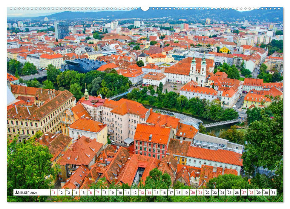 Graz - Ausblick auf die Dachlandschaft (CALVENDO Premium Wandkalender 2024)