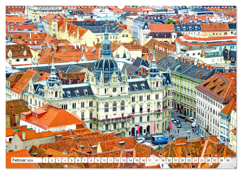 Graz - Vue du paysage du toit (Calendrier mural CALVENDO Premium 2024) 
