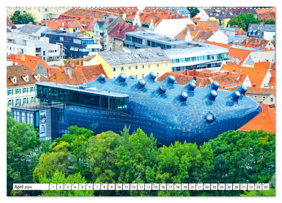 Graz - Vue du paysage du toit (Calendrier mural CALVENDO Premium 2024) 