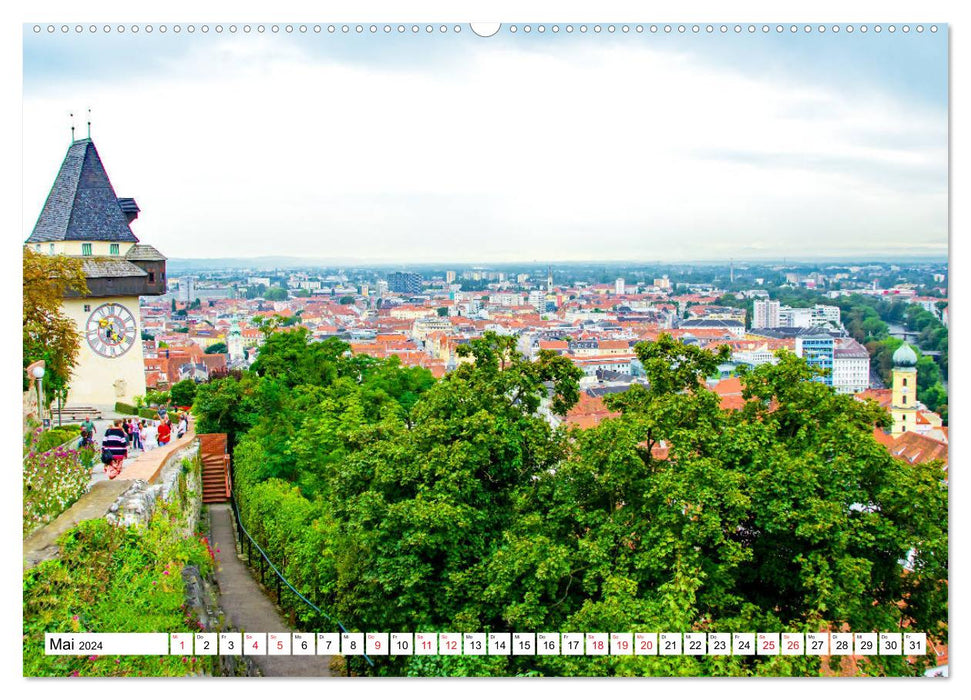 Graz - Vue du paysage du toit (Calendrier mural CALVENDO Premium 2024) 